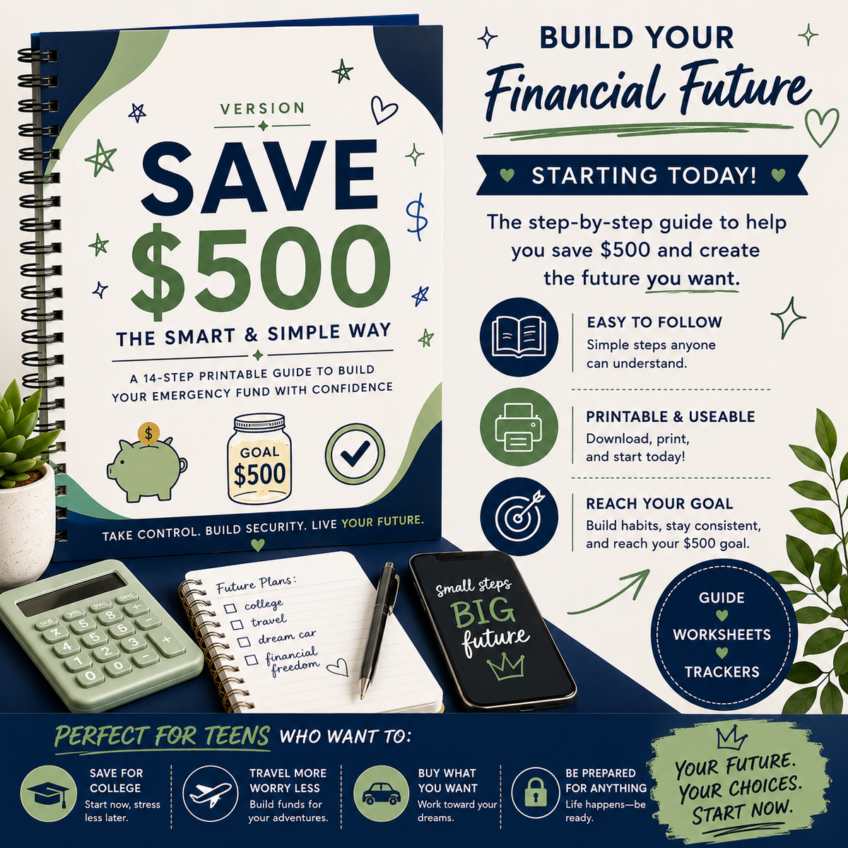 $500 Emergency Fund Challenge for Teens | Savings Planner
