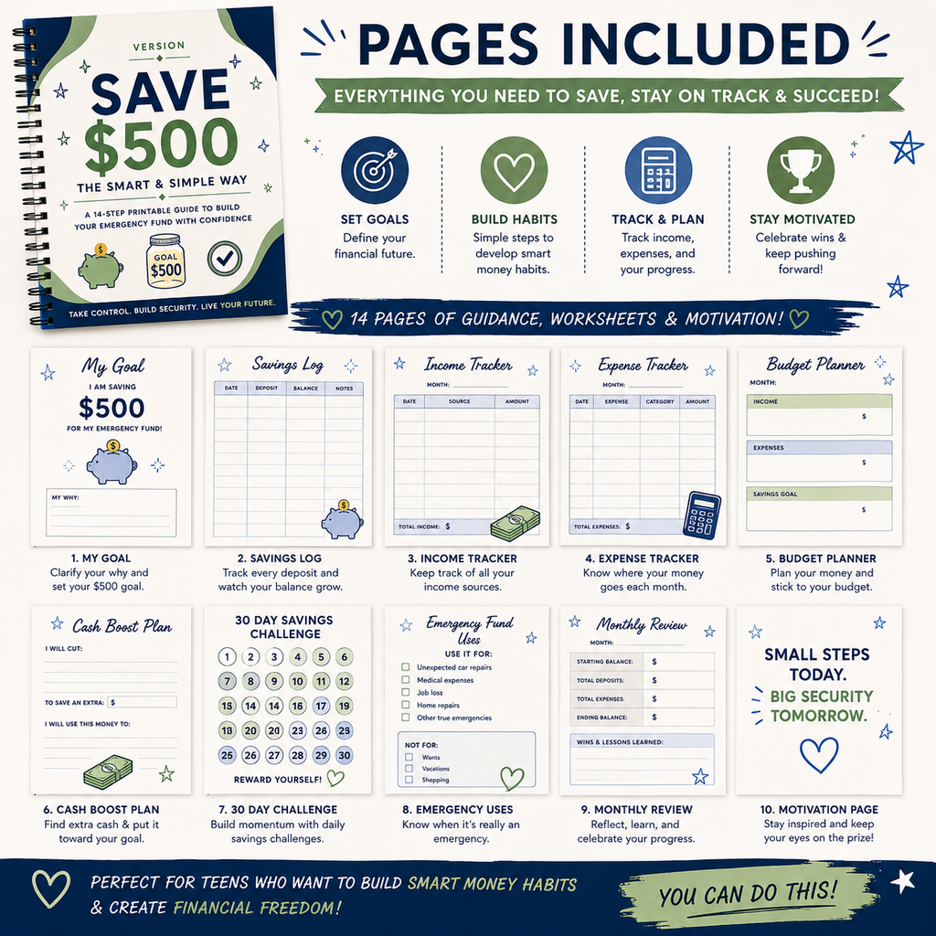 $500 Emergency Fund Challenge for Teens | Savings Planner