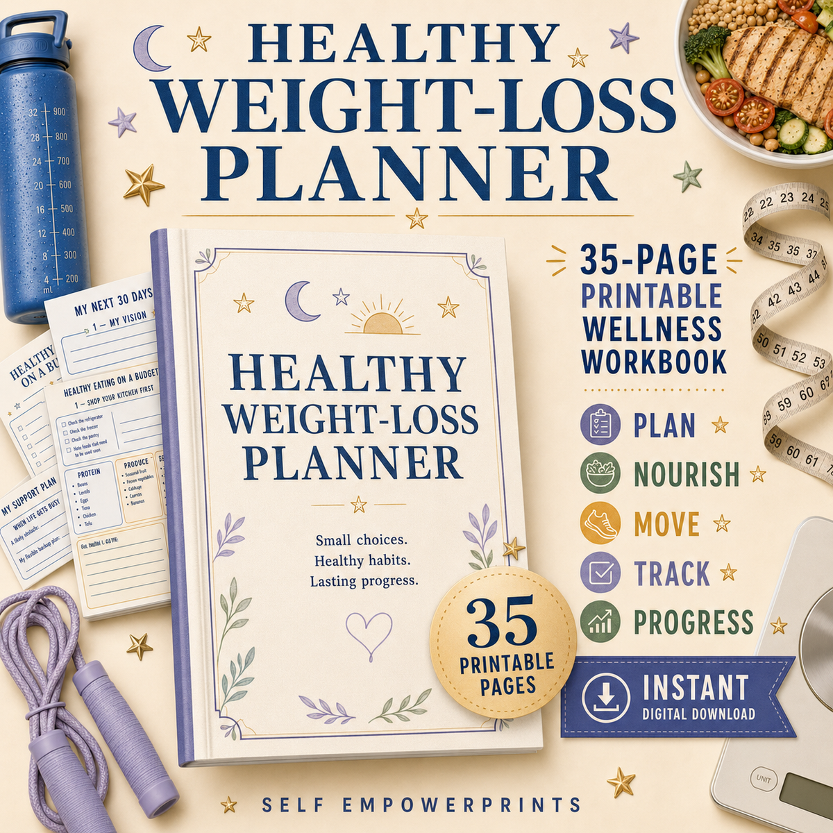 Healthy Weight-Loss Planner Printable Wellness Workbook