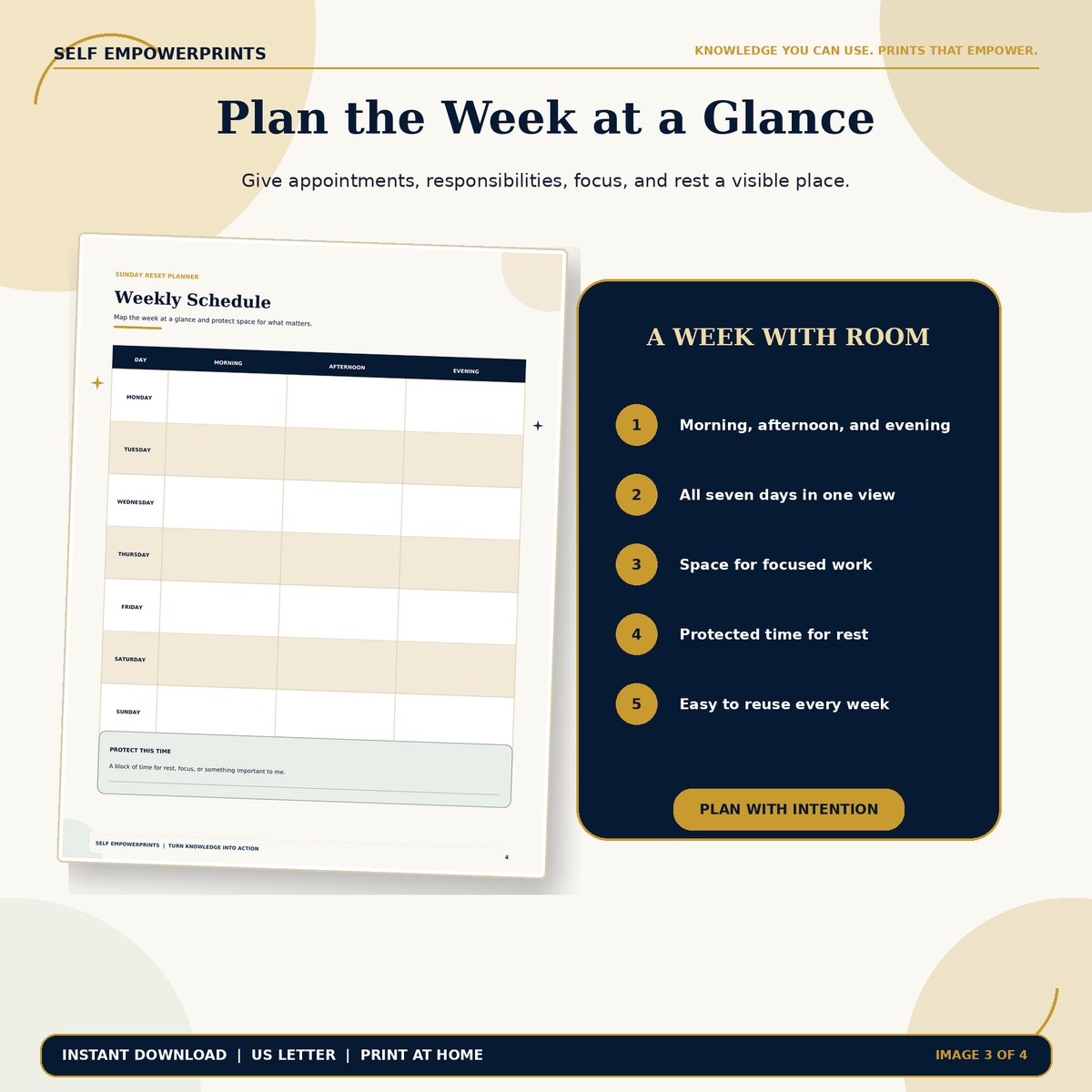 Weekly Schedule printable showing morning, afternoon, and evening planning