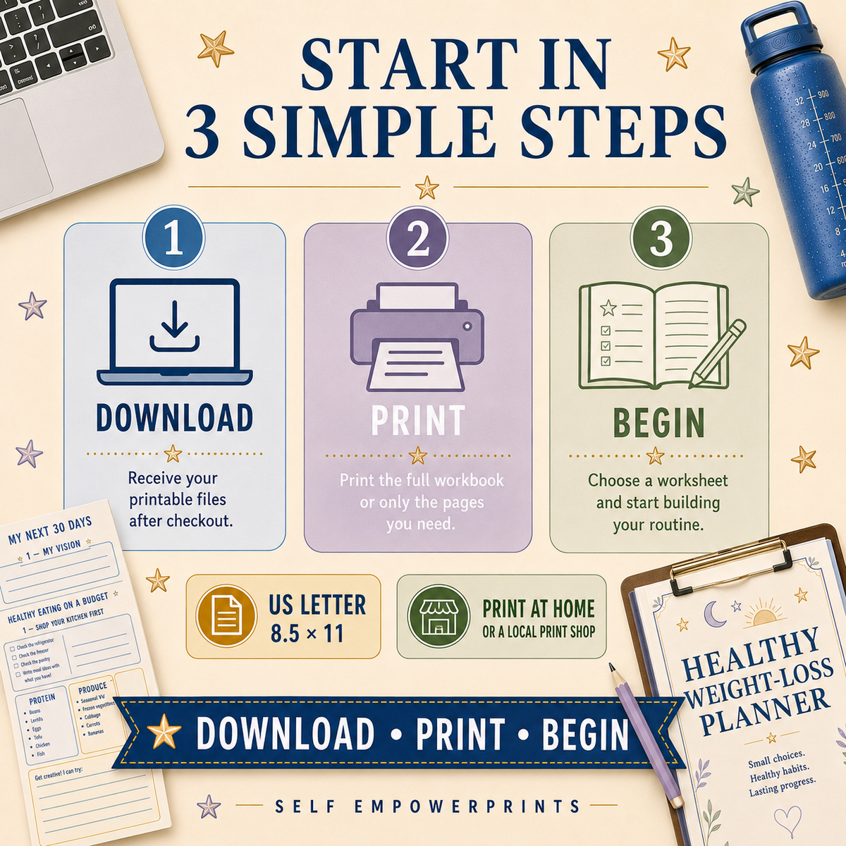 Healthy Weight-Loss Planner Printable Wellness Workbook