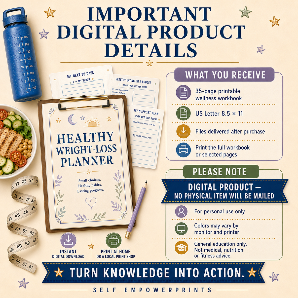 Healthy Weight-Loss Planner Printable Wellness Workbook