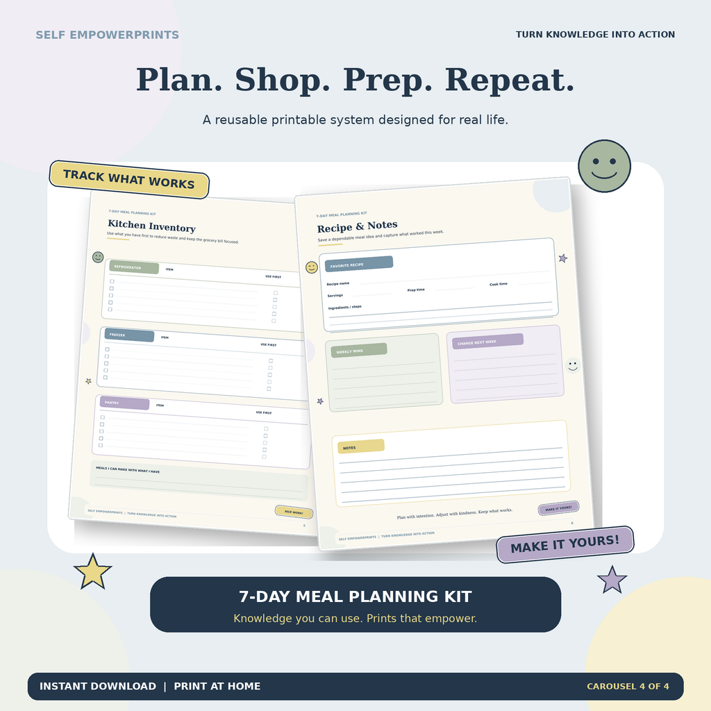 Six-page 7-Day Meal Planning Kit printable preview