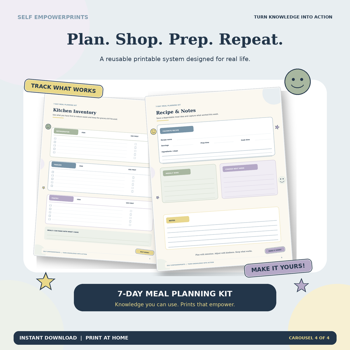 Six-page 7-Day Meal Planning Kit printable preview