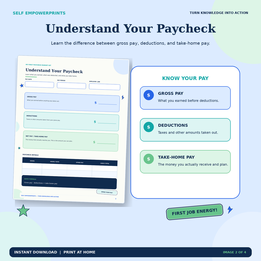 Understand Your Paycheck worksheet for teens