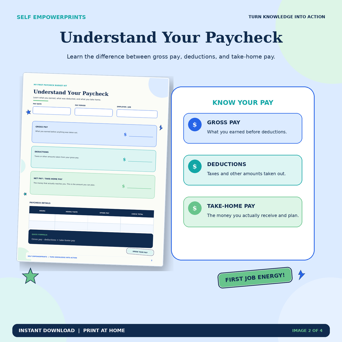 Understand Your Paycheck worksheet for teens
